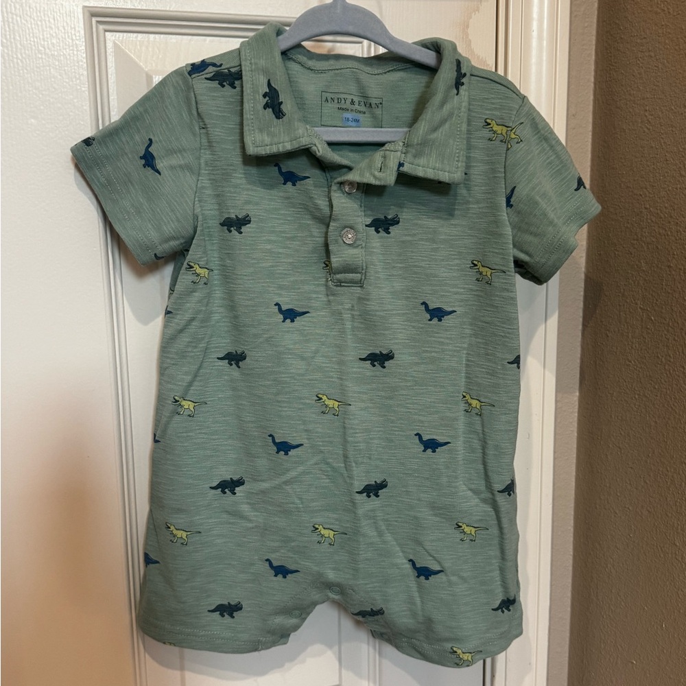 Andy & Evan Green Dinosaur Print Kids Short Romper